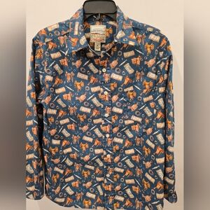 Retro Style Patterned Blue Men's Shirt